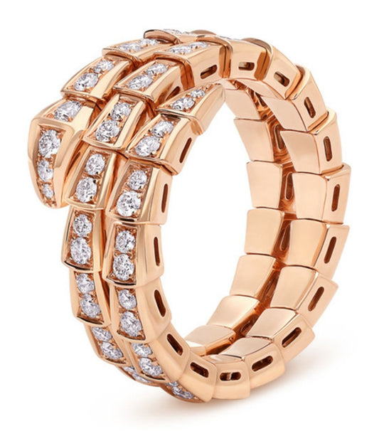 [⭐Reverie Jewels]SERPENTI RING PINK GOLD DIAMOND DOUBLE ROW