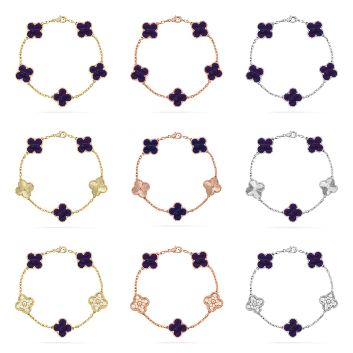 [⭐Reverie Jewels]CLOVER 5 MOTIF PURPLE STRIPES BRACELET COLLECTION