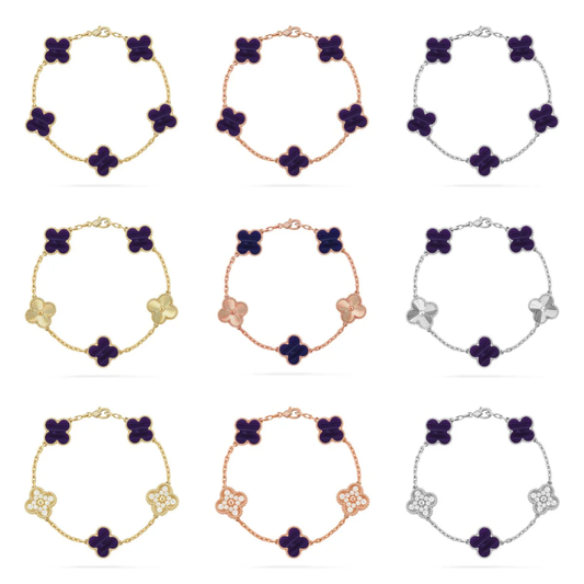 [⭐Reverie Jewels]CLOVER 5 MOTIF PURPLE STRIPES BRACELET COLLECTION