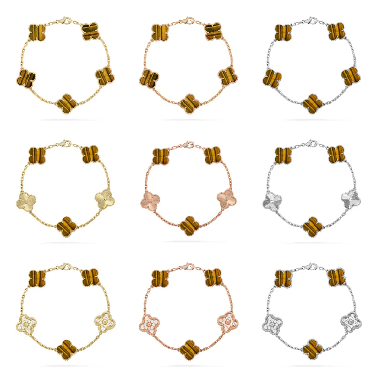 [⭐Reverie Jewels] CLOVER 5 MOTIFS TIGER EYE BRACELET COLLECTION