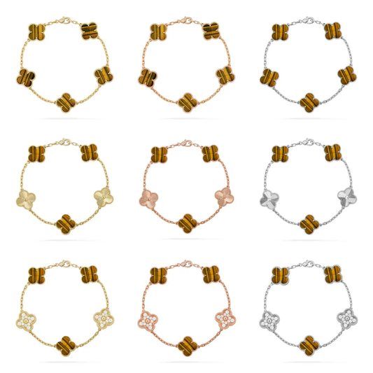 [⭐Reverie Jewels] CLOVER 5 MOTIFS TIGER EYE BRACELET COLLECTION