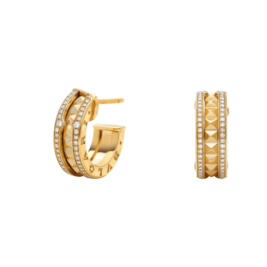 [⭐Reverie Jewels]ZERO 1 ROCK GOLD EARRINGS WITH STUDDED SPIRAL AND PAVED DIAMONDS