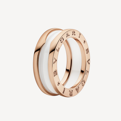 [⭐Reverie Jewels]ZERO 1 TWO-BAND LOOPS AND WHITE CERAMIC SPIRAL PINK GOLD RING