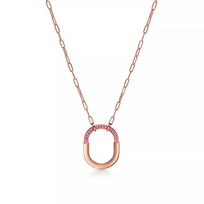 [Reverie Jewels]LOCK MEDIUM PENDANT PINK DIAMOND PINK GOLD NECKLACE