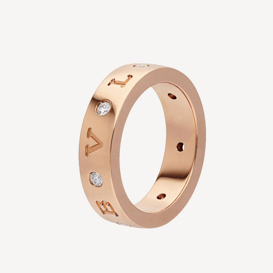 [⭐Reverie Jewels]ZERO 1 ESSENTIAL PINK GOLD BAND WITH DIAMONDS RING