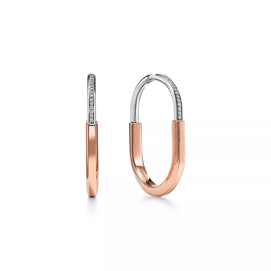 [Reverie Jewels]LOCK EARRINGS ROSE AND WHITE GOLD DIAMONDS EXTRA LARGE