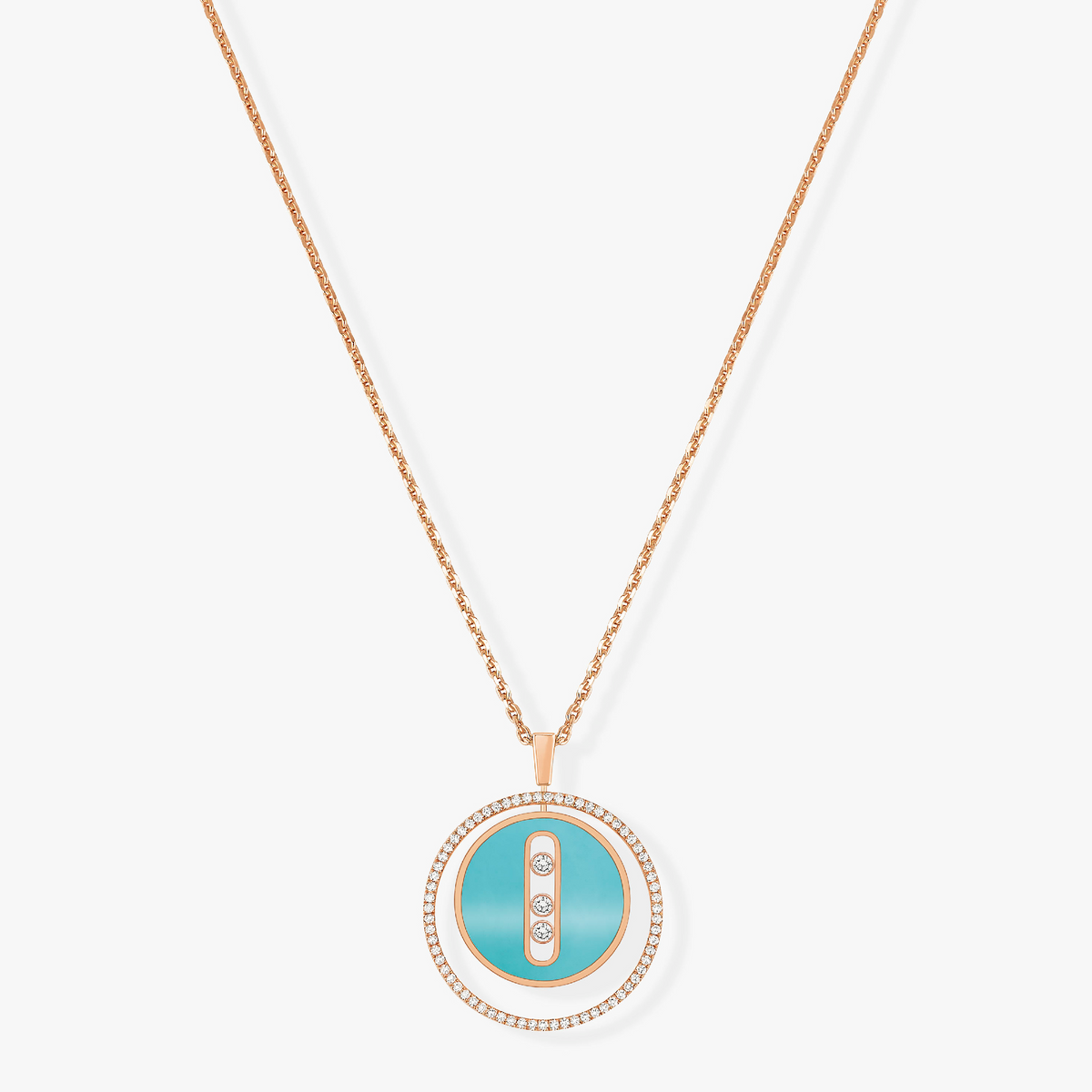 [⭐Reverie Jewels]Demo MOVE 3 DIAMONDS TURQUOISE PINK GOLD DIAMOND NECKLACE