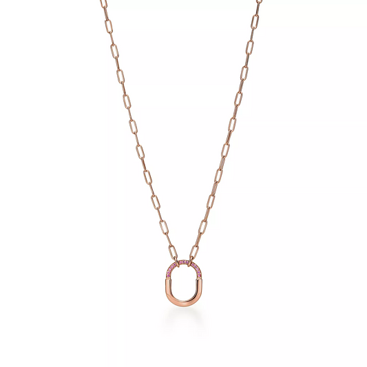 [Reverie Jewels]LOCK SMALL PENDANT PINK DIAMOND PINK GOLD NECKLACE