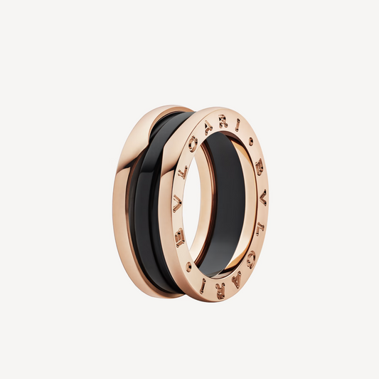 [⭐Reverie Jewels]ZERO 1 TWO-BAND LOOPS AND BLACK CERAMIC PINK GOLD RING