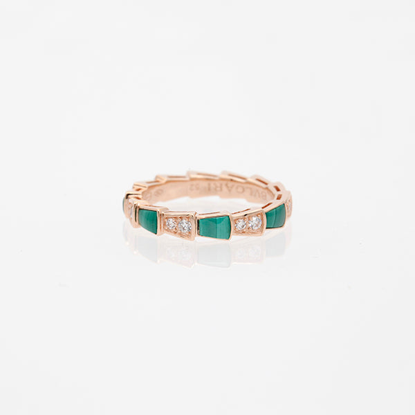 [⭐Reverie Jewels]SERPENTI RING PINK GOLD MALACHITE DIAMOND 3MM