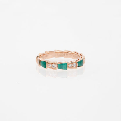 [⭐Reverie Jewels]SERPENTI RING PINK GOLD MALACHITE DIAMOND 3MM