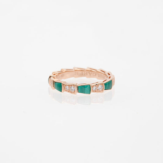 [⭐Reverie Jewels]SERPENTI RING PINK GOLD MALACHITE DIAMOND 3MM