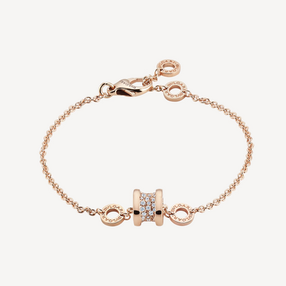 [⭐Reverie Jewels]ZERO 1 SOFT PINK GOLD WITH PAVED DIAMONDS ON THE SPIRAL BRACELET