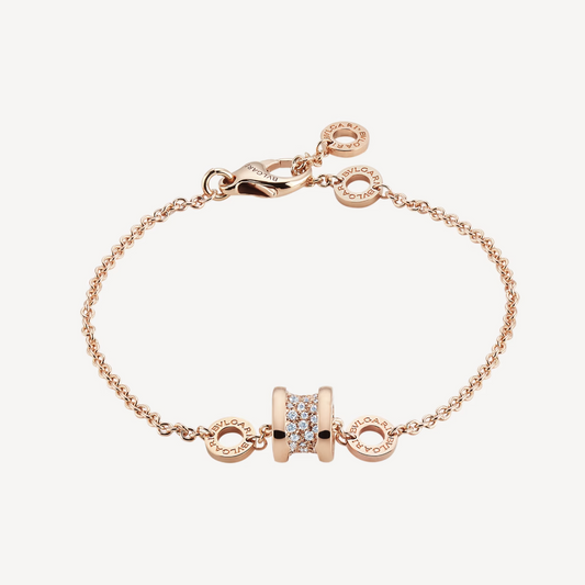 [⭐Reverie Jewels]ZERO 1 SOFT PINK GOLD WITH PAVED DIAMONDS ON THE SPIRAL BRACELET