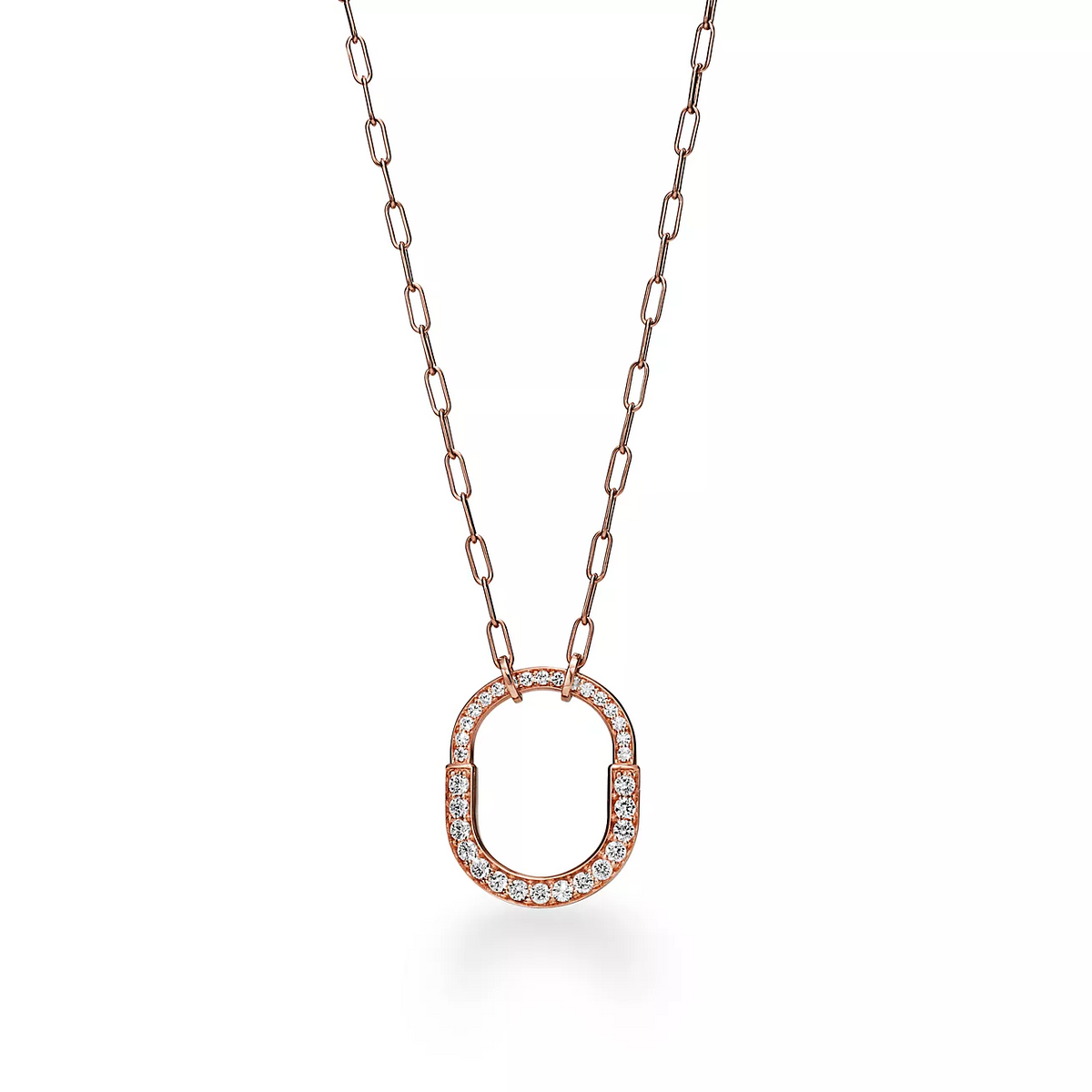 [Reverie Jewels]LOCK NECKLACE MEDIUM PENDANT PINK GOLD PAVED DIAMONDS