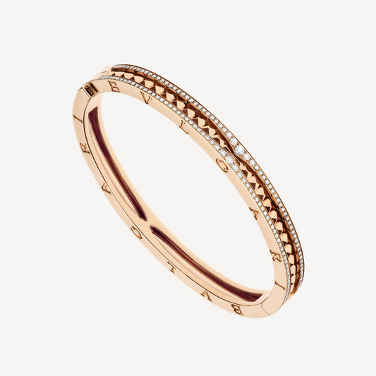 [⭐Reverie Jewels]ZERO 1 SPIRAL AND PAVED DIAMOND PINK GOLD BRACELET