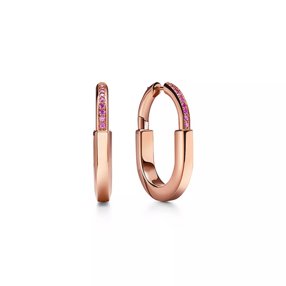 [Reverie Jewels]LOCK MEDIUM PINK DIAMOND PINK GOLD EARRINGS