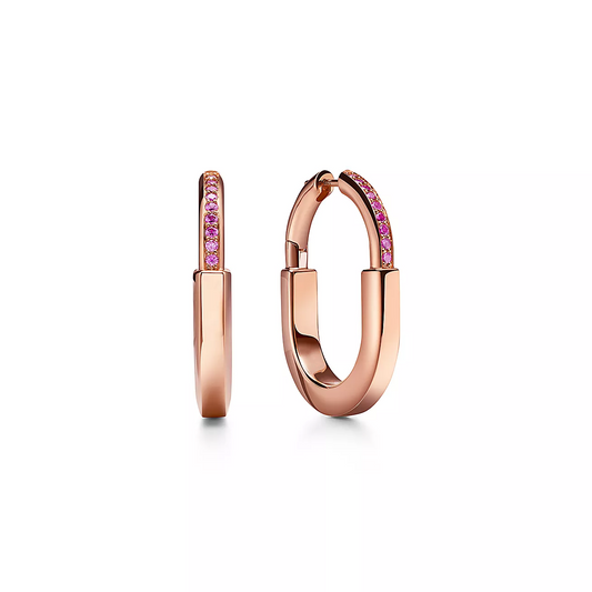[Reverie Jewels]LOCK MEDIUM PINK DIAMOND PINK GOLD EARRINGS