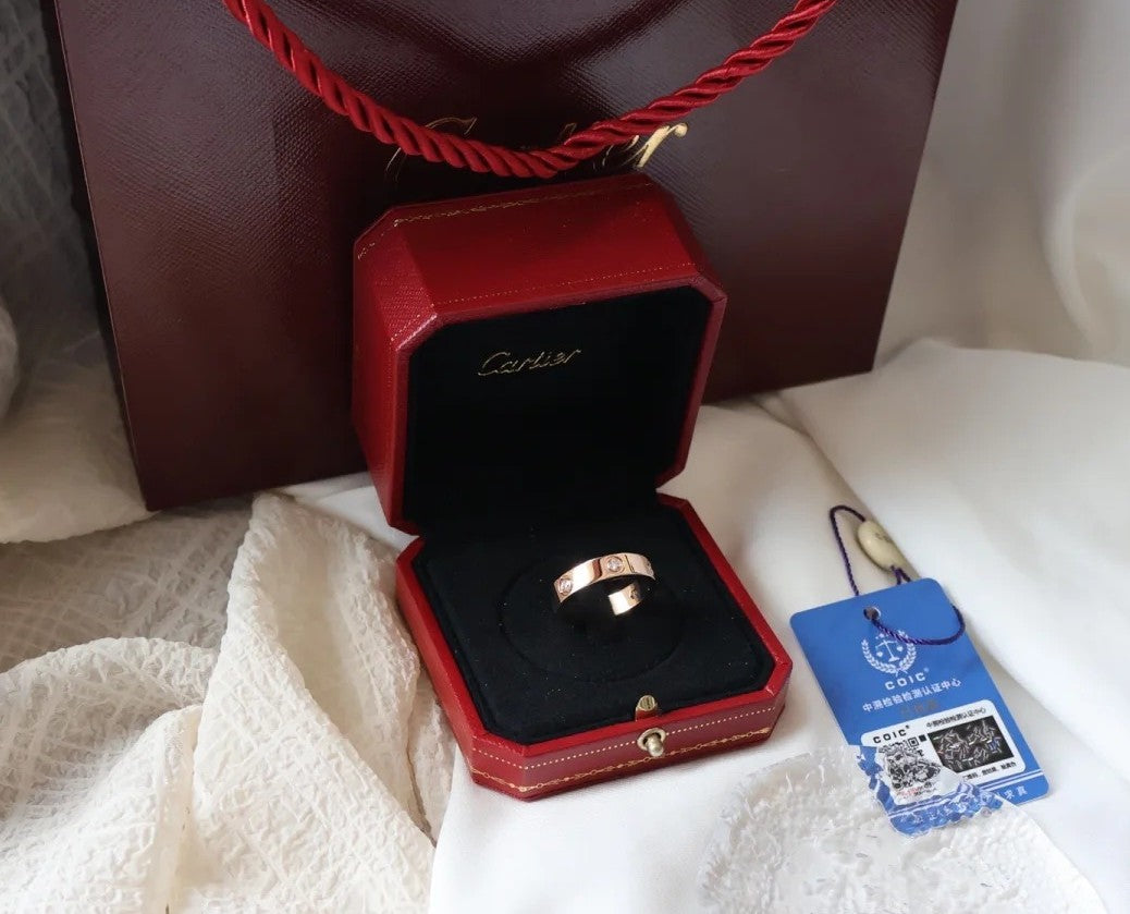 [⭐Reverie Jewels]LOVE RING 5.5MM 6 DIAMONDS PINK GOLD