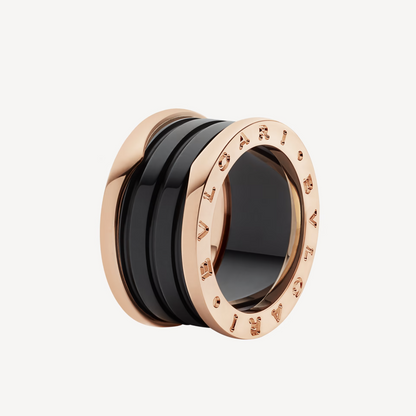 [⭐Reverie Jewels]ZERO 1 FOUR-BAND LOOPS AND BLACK CERAMIC SPIRAL PINK GOLD RING