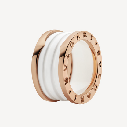 [⭐Reverie Jewels]ZERO 1 FOUR-BAND LOOPS AND WHITE CERAMIC SPIRAL PINK GOLD RING