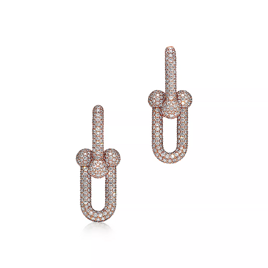 [Reverie Jewels]LARGE LINK EARRINGS PINK GOLD WITH PAVED DIAMONDS