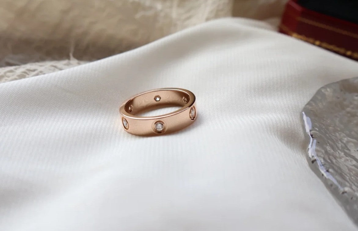 [⭐Reverie Jewels]LOVE RING 5.5MM 6 DIAMONDS PINK GOLD
