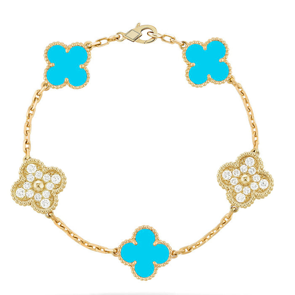 [⭐Reverie Jewels] CLOVER 5 MOTIF TURQUOISE BRACELET COLLECTION