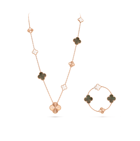 [⭐Reverie Jewels]DETACHABLE CLOVER 15(11+4) FLOWER SILVER NECKLACE SET