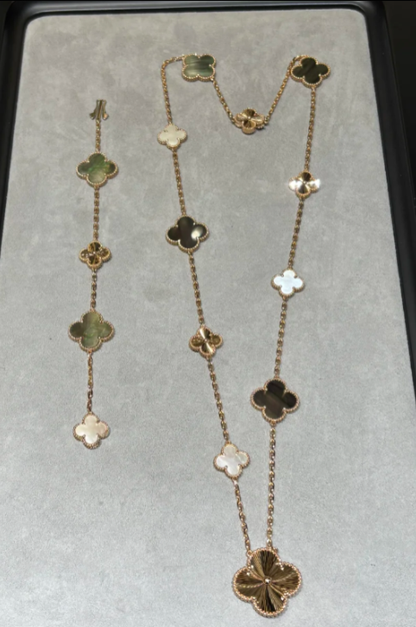 [⭐Reverie Jewels]DETACHABLE CLOVER 15(11+4) FLOWER SILVER NECKLACE SET
