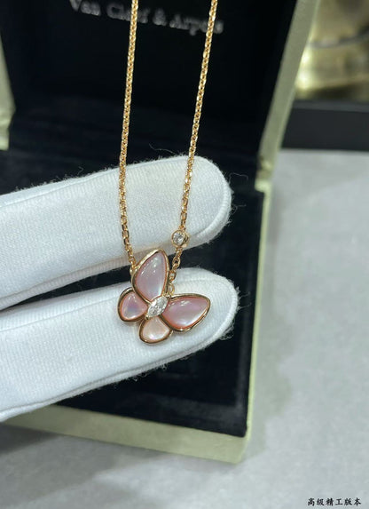 [⭐Reverie Jewels]BUTTERFLY PINK MOTHER-OF-PEARL DIAMOND NECKLACE