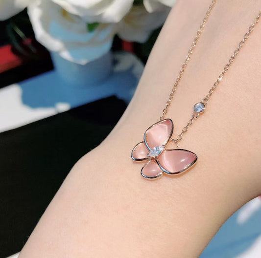 [⭐Reverie Jewels]BUTTERFLY PINK MOTHER-OF-PEARL DIAMOND NECKLACE