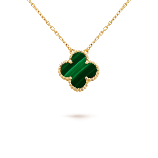 [⭐Reverie Jewels]CLOVER 15MM MALACHITE SINGLE FLOWER  NECKLACE