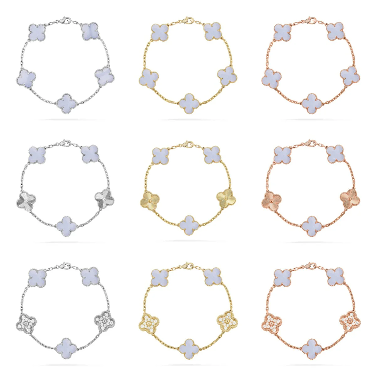 [⭐Reverie Jewels] CLOVER 5 MOTIF PURPLE CHALCEDONY BRACELET COLLECTION