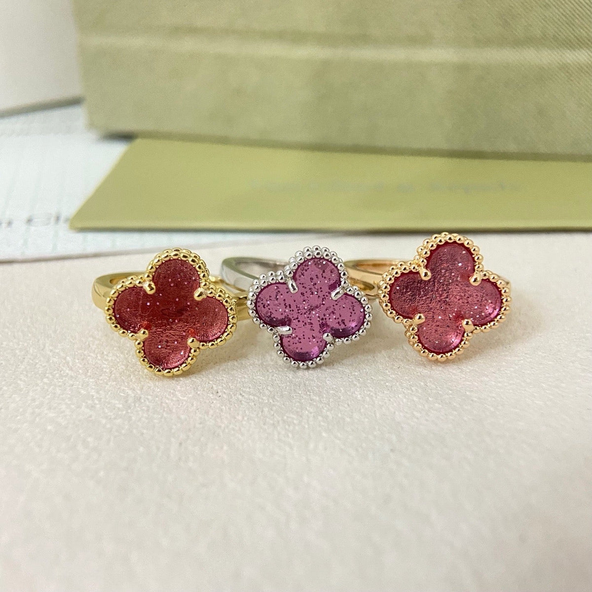 [⭐Reverie Jewels]NEW ROSE QUARTZ FOUR-LEAF CLOVER RING