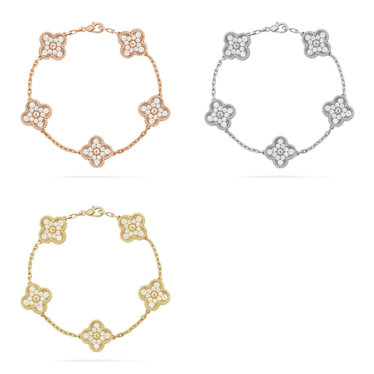 [⭐Reverie Jewels] CLOVER 5 MOTIF FULL DIAMOND BRACELET COLLECTION