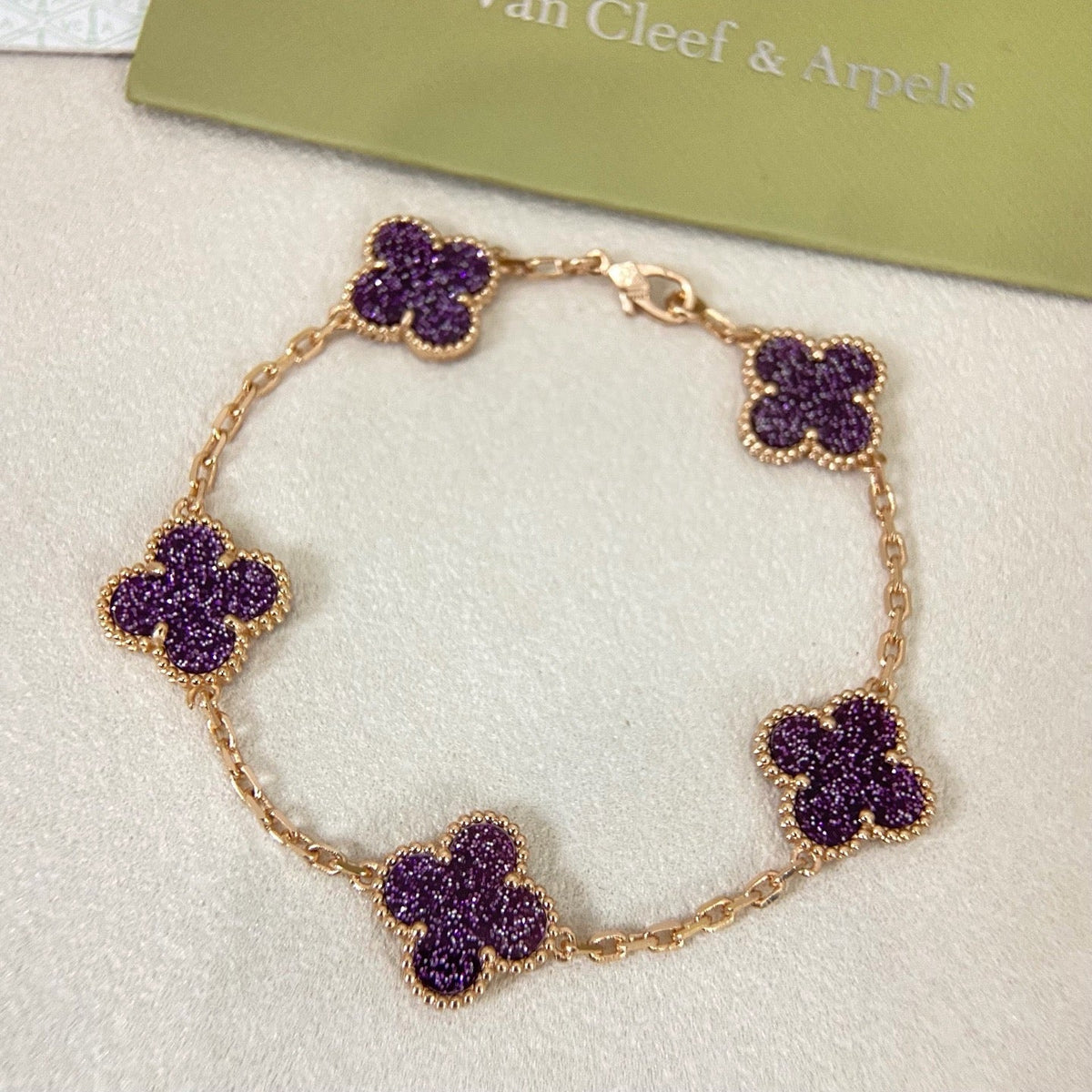 [⭐Reverie Jewels]NEW PURPLE SAND-GOLD FOUR-LEAF CLOVER 5-FLOWER BRACELET