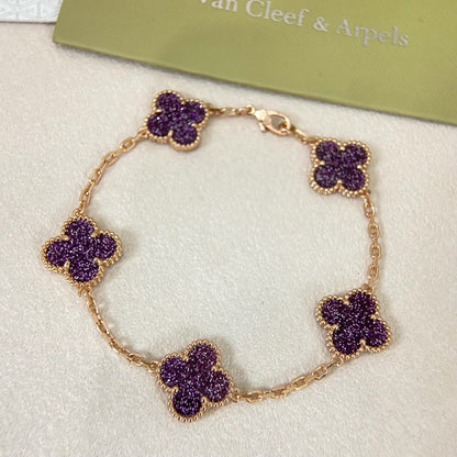 [⭐Reverie Jewels]NEW PURPLE SAND-GOLD FOUR-LEAF CLOVER 5-FLOWER BRACELET