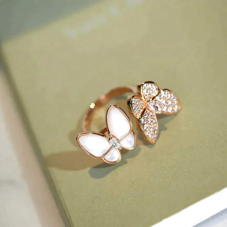 [⭐Reverie Jewels]TWIN BUTTERFLY DIAMOND MOP RING