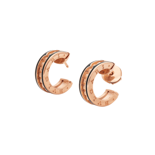 [⭐Reverie Jewels]ZERO 1 ROCK PINK GOLD EARRINGS WITH STUDDED SPIRAL AND BLACK CERAMIC