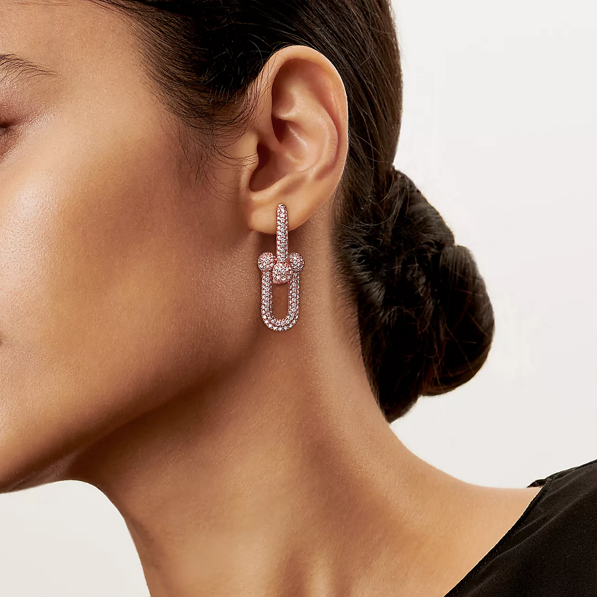 [Reverie Jewels]LARGE LINK EARRINGS PINK GOLD WITH PAVED DIAMONDS