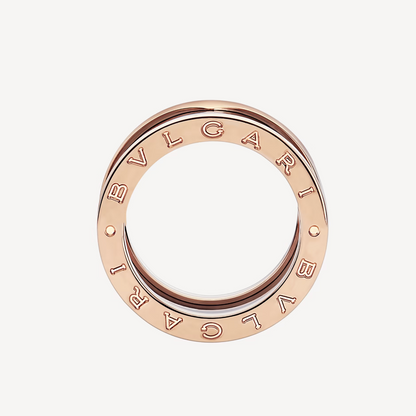 [⭐Reverie Jewels]ZERO 1 FOUR-BAND LOOPS AND BLACK CERAMIC SPIRAL PINK GOLD RING
