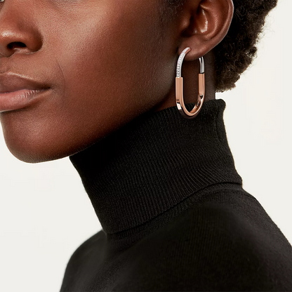 [Reverie Jewels]LOCK EARRINGS ROSE AND WHITE GOLD DIAMONDS EXTRA LARGE