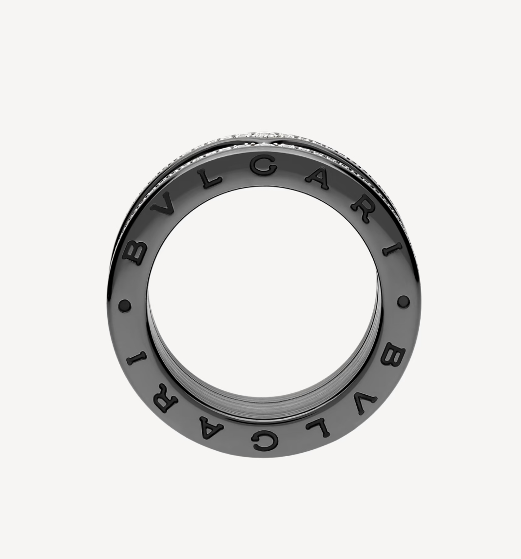[⭐Reverie Jewels]ZERO 1 ROCK FOUR-BAND BLACK CERAMIC WITH STUDDED SPIRAL AND PAVED DIAMONDS RING