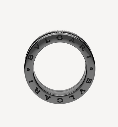 [⭐Reverie Jewels]ZERO 1 ROCK FOUR-BAND BLACK CERAMIC WITH STUDDED SPIRAL AND PAVED DIAMONDS RING