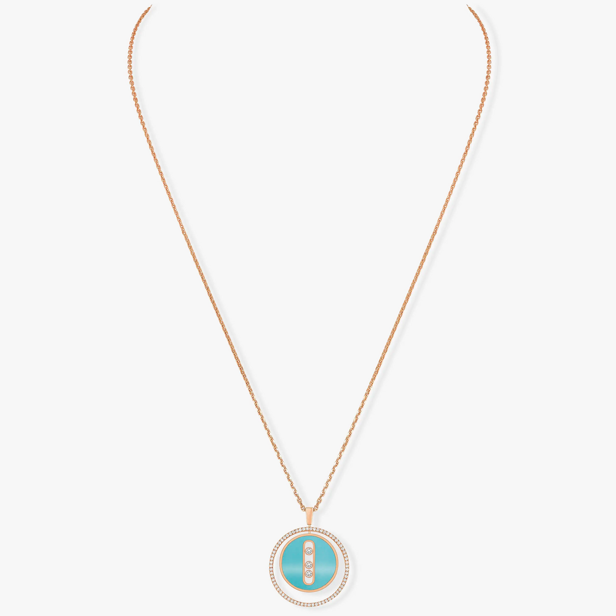 [⭐Reverie Jewels]Demo MOVE 3 DIAMONDS TURQUOISE PINK GOLD DIAMOND NECKLACE