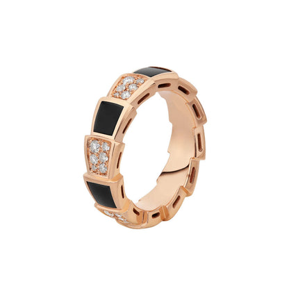 [⭐Reverie Jewels]SERPENTI RING PINK GOLD BLACK MOP DIAMOND PAVED 4MM