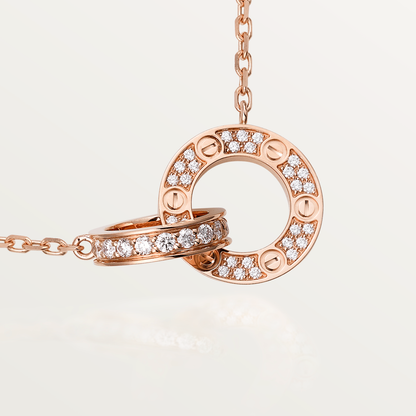 [⭐Reverie Jewels]LOVE 7.6MM NECKLACE ROSE GOLD AND SILVER  FULL DIAMOND