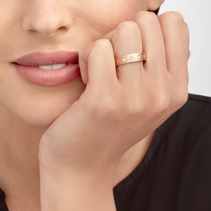 [⭐Reverie Jewels]ZERO 1 ESSENTIAL PINK GOLD BAND WITH DIAMONDS RING