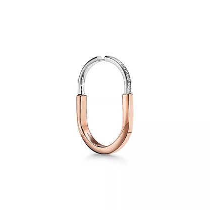 [Reverie Jewels]LOCK EARRINGS ROSE AND WHITE GOLD DIAMONDS EXTRA LARGE